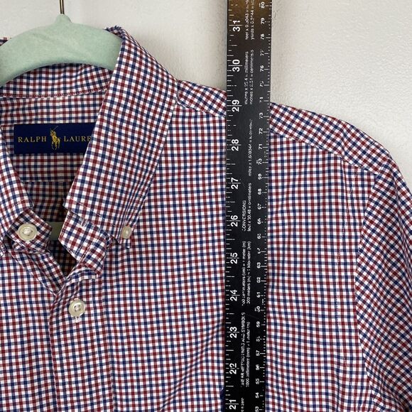 Ralph Lauren Shirt Mens Medium Red Blue Gingham Check Button Down Classic Fit - Picture 7 of 9